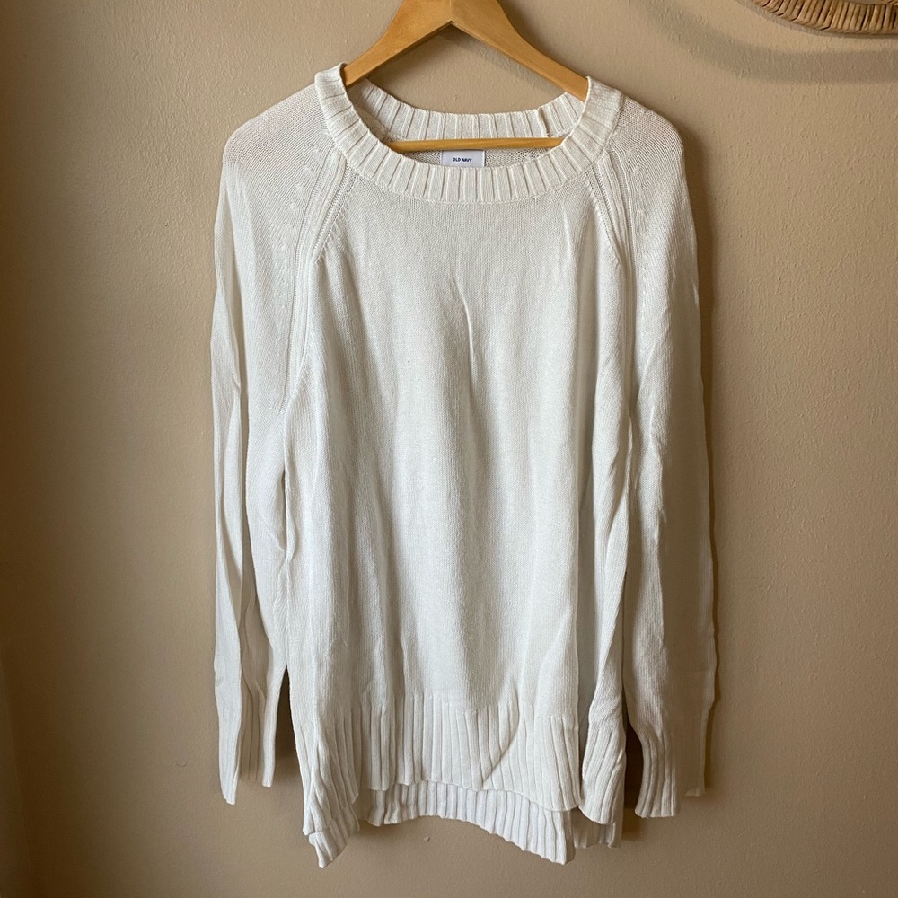 Oversized white knit sweater